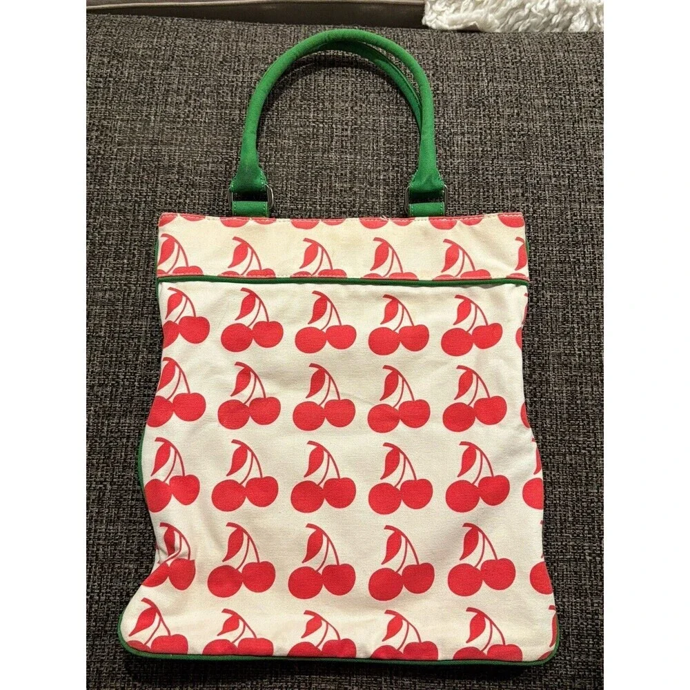 LUELLA Bartley x Target Cherry Print Y2K 2000s Canvas Red Green Tote Bag - Picture 2 of 4